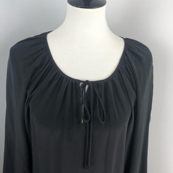 Jill Stuart Black Silk Asymmetrical Drop Waist Long Sleeve Peasant Dress Sz 0 - Picture 6 of 10
